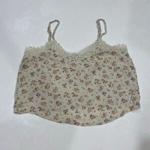 American Eagle Lace Trim Floral Cami Tank Top Cream Size M